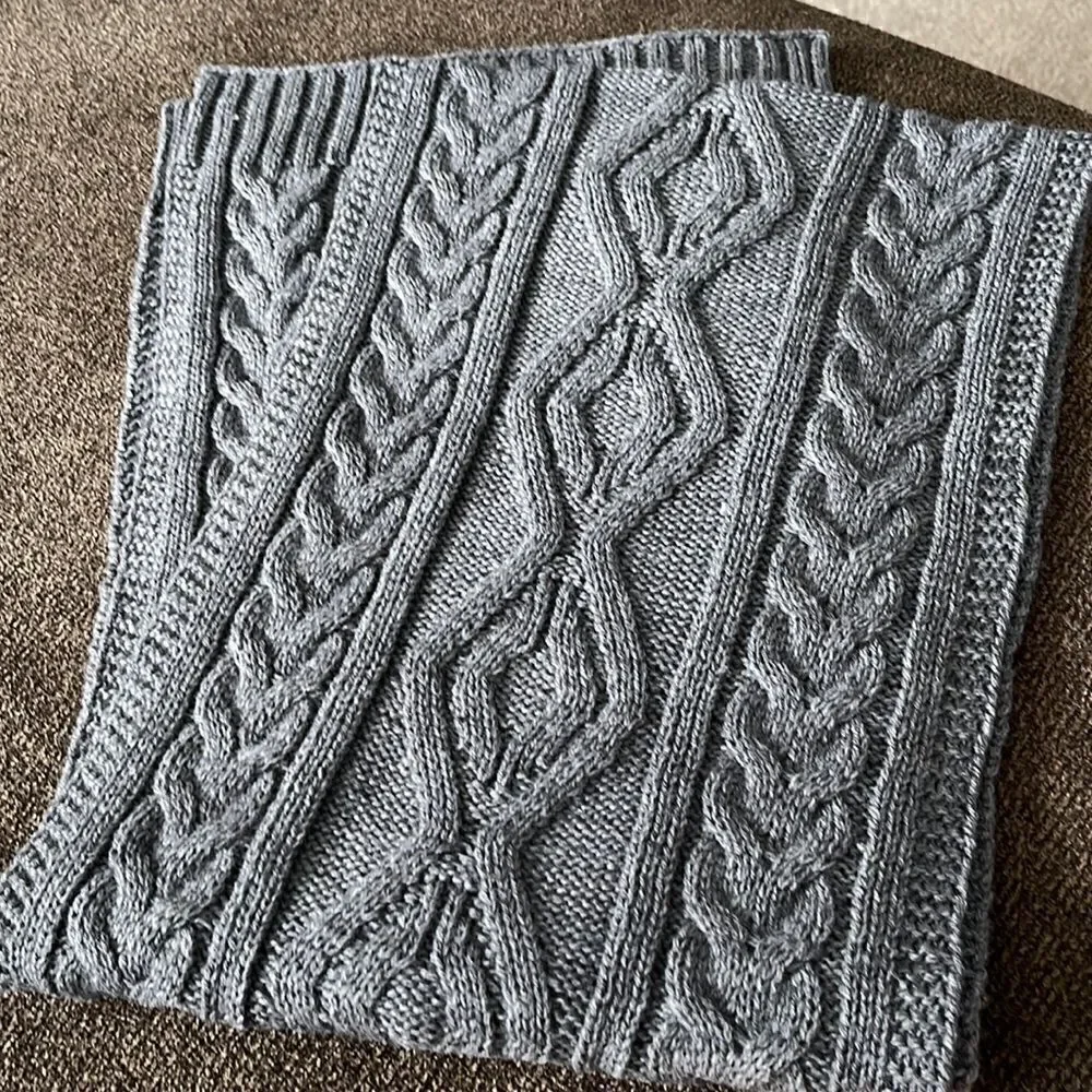 Dark Gray Cable knit Winter Acrylic Scarf- Unisex